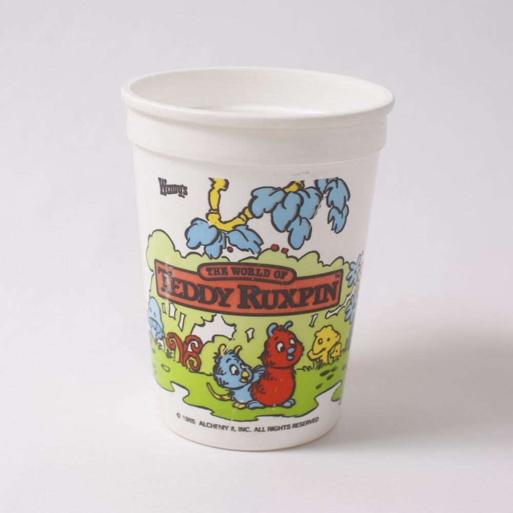 1985 Wendy's Teddy Ruxpin Plastic Cup 4" Collectible Drinkware ~ 260622-WH 1220